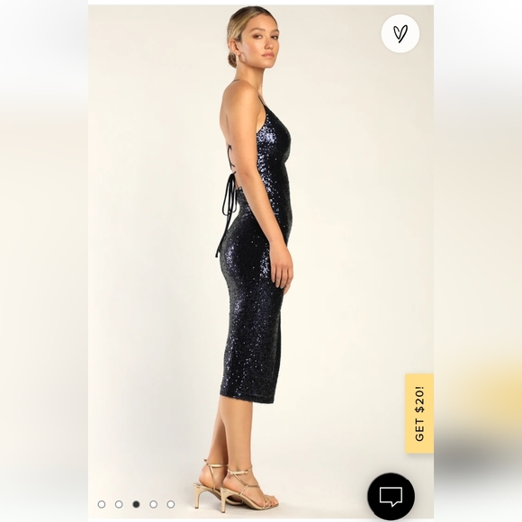 Lulu's navy sequin lace up midi dress - Picture 3 of 6